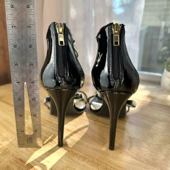 Bebe Black Women's High Heel Janae Strappy Pump w/ Rhinestones Size 8 - Picture 8 of 10